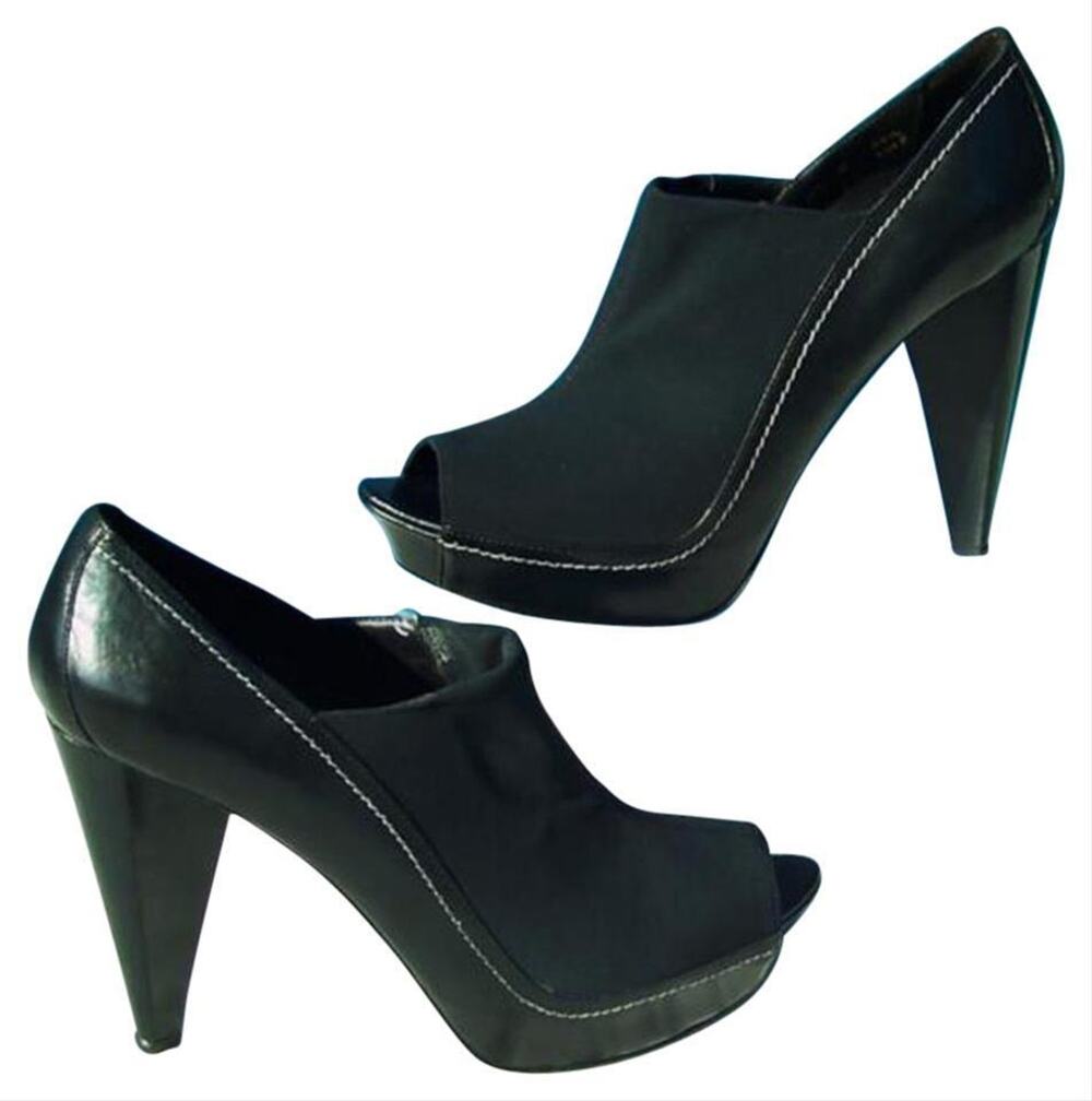Donald Pliner Black Leather Platform Shoe New Crepe Elastic Peep Toe NIB $395 10